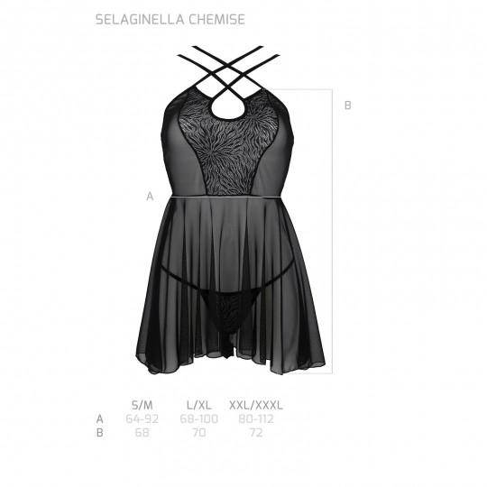 CAMISA DE NOITE E TANGA SELAGINELLA PRETO ECO COLLECTION PASSION