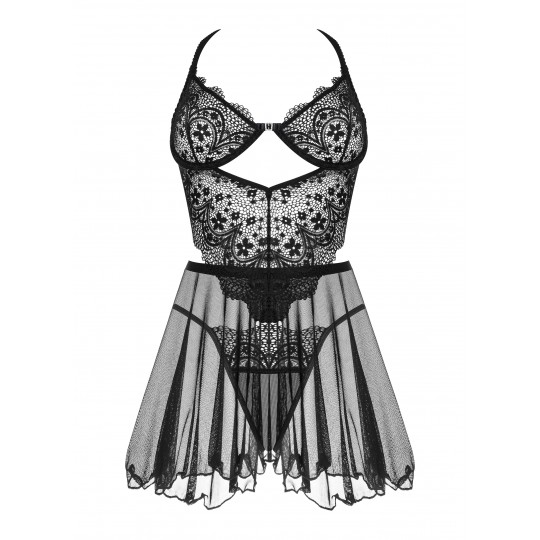 CAMISA DE NOITE E TANGA DARK MIRAGE PRETA BEAUTY NIGHT FASHION