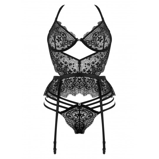 CORSAGE ET STRING LACE TEMPTATION NOIR BEAUTY NIGHT FASHION