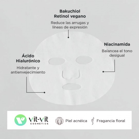 MÁSCARA DE TECIDO FACIAL ANTI-IDADE BAKUCHIOL VIT VIT COSMETICS 20GR