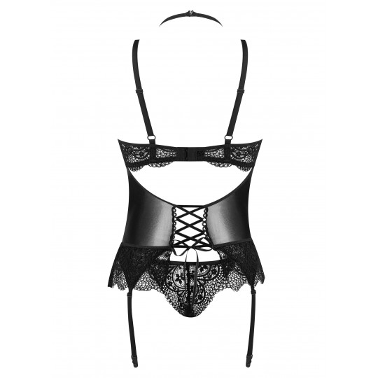 CORSÉ Y TANGA NOIR FANTASY BEAUTY NIGHT FASHION NEGRO
