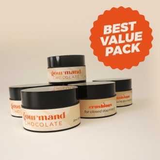 PACK 5 + 1 GRÁTIS VELA DE MASSAGEM GOURMAND COM FEROMONAS E AROMA A CHOCOLATE 20ML CRUSHIOUS