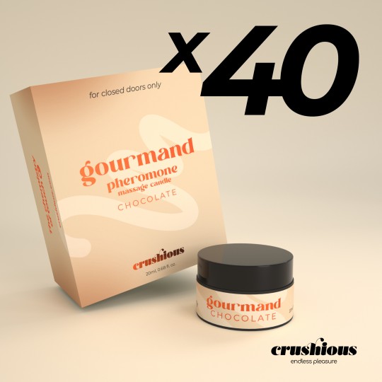PACK DE 40 VELA DE MASSAGEM GOURMAND COM FEROMONAS E AROMA A CHOCOLATE 20ML CRUSHIOUS