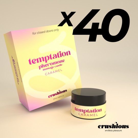 УПАКОВКА ИЗ 40 ШТ. МАССАЖНАЯ СВЕЧА TEMPTATION С ФЕРОМОНАМИ И АРОМАТОМ КАРАМЕЛИ, 20 МЛ, CRUSHIOUS