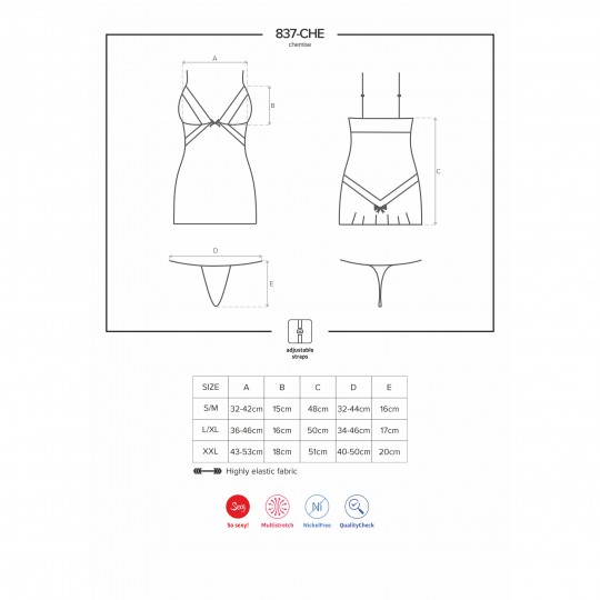 OBSESSIVE 837-CHE CHEMISE AND THONG BLACK