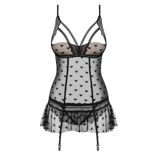 OBSESSIVE HEARTIA CORSET AND THONG BLACK