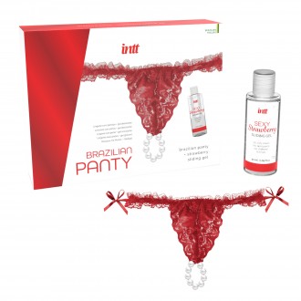INTT RED BRAZILIAN PANTY WITH PEARLS AND SLIDING GEL 50ML